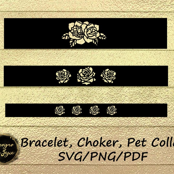 Rose Wrap SVG Bracelets, Chokers, Keychain, Digital Template, Faux Leather Jewelery, SVG File for Cricut, pdf, png