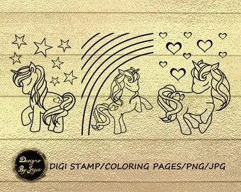 Digi Stamp, Coloring Pages Unicorns - Clipart - PNG/JPG - Instant Digital Download - Line Art