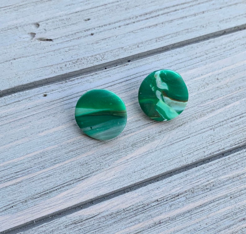 Green Marbled Polymer Clay Stud