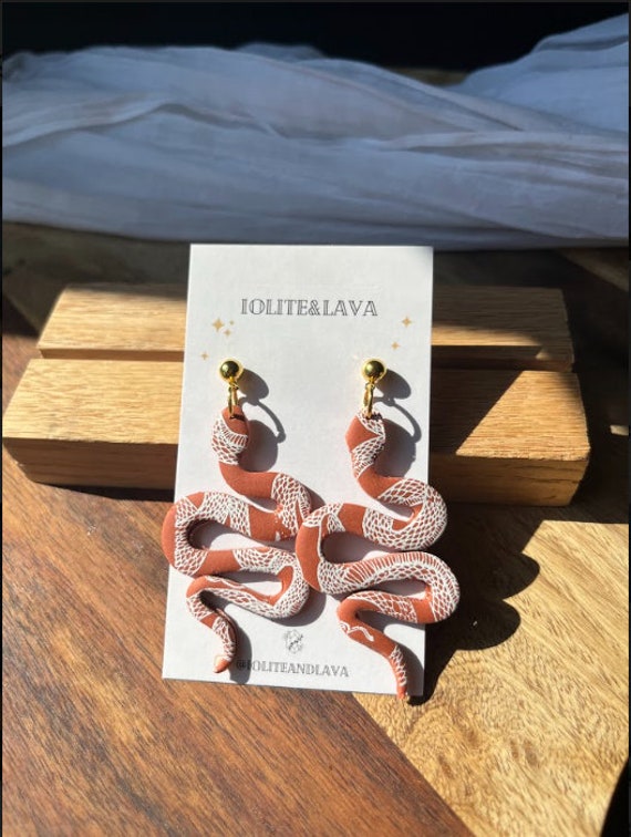 Snake Earrings Clay Polymer Clay Snake Earrings Boho Snake Etsy