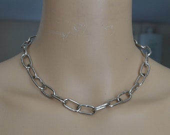 Metal chain link choker, shiny plated steel chain, silver necklace, egirl, grunge, goth, punk, rock, alternative, industrial