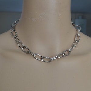 Metal chain link choker, shiny plated steel chain, silver necklace, egirl, grunge, goth, punk, rock, alternative, industrial