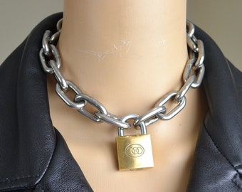 LOCKED PSYCHO_CHOKER very chunky choker chain, heavy shiny stainless steel necklace, egirl grunge, goth, punk, rock, alternative, industrial