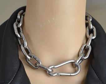 PSYCHO_CHOKER Coole zeer dikke choker ketting, zware glanzende roestvrijstalen ketting, egirl, grunge, goth, punk, rock, alternatief, industrieel