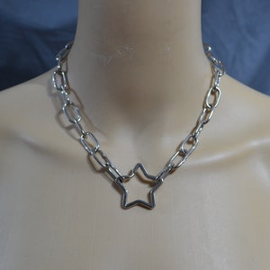 Silver Heart or Star chain necklace, heart, star, necklace, silver tone necklace, choker, plated steel, pendant choker