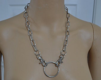 O-ring clasp chain necklace, silver chain necklace, 90's, Choker, Industrial, Alternative, Grunge, Goth, Punk, Rock, Grungy