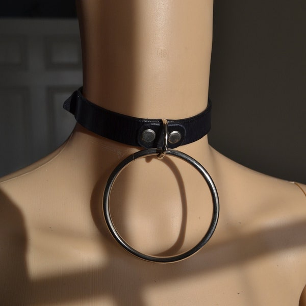 LITTLE BITCH_COLLAR BDSM LARGE O-ring Real Leather Submissive Bondage Slave Collar Fetish Adult Party Festival Pride Pet Play