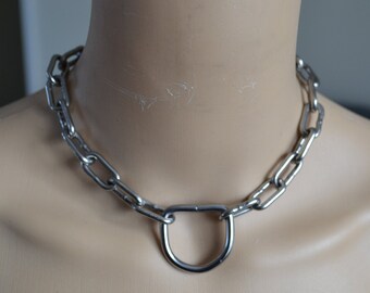 Stainless steel silver necklace, D-ring necklace, silver choker, silver chunky chain, grunge, goth, punk, rock, alternative, industrial