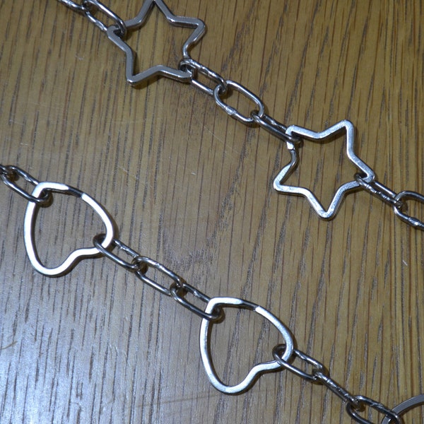 Heart Star Ring Choker, Star, Heart, Chain, Necklace, Split Rings, Chain link Grunge, Goth, Punk, Rock, Industrial, Alternative, Unique