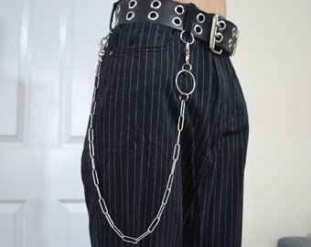 Geldbörse Kette mit Ring, Lange Gliederkette, Gürtelkette, Hosenkette, Edelstahl, Grunge 90er Jahre Punk Rock Goth Industrial Alternative egirl