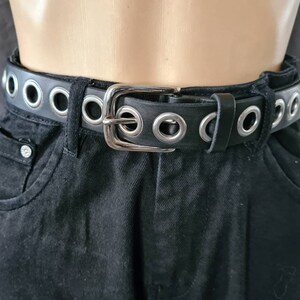 小物 - archive eyelet leather belt Silver Eyelet Waist and Hip Jeans Belt in Black Genuine