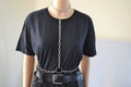 Chain body chest harness, chain choker, belly chain, metal, chain link, clasp, silver, steel, shiny, industrial, alternative, necklace