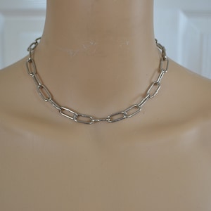 steel choker, silver choker, chunky choker necklace, stainless steel or plated necklace, chain link, grunge, goth, alternative, industrial image 5