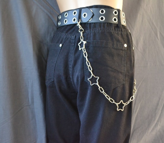Jeans Trousers pants chain for Rock men Genuine Leather & Gold color Chains  Jewelry Male Belts