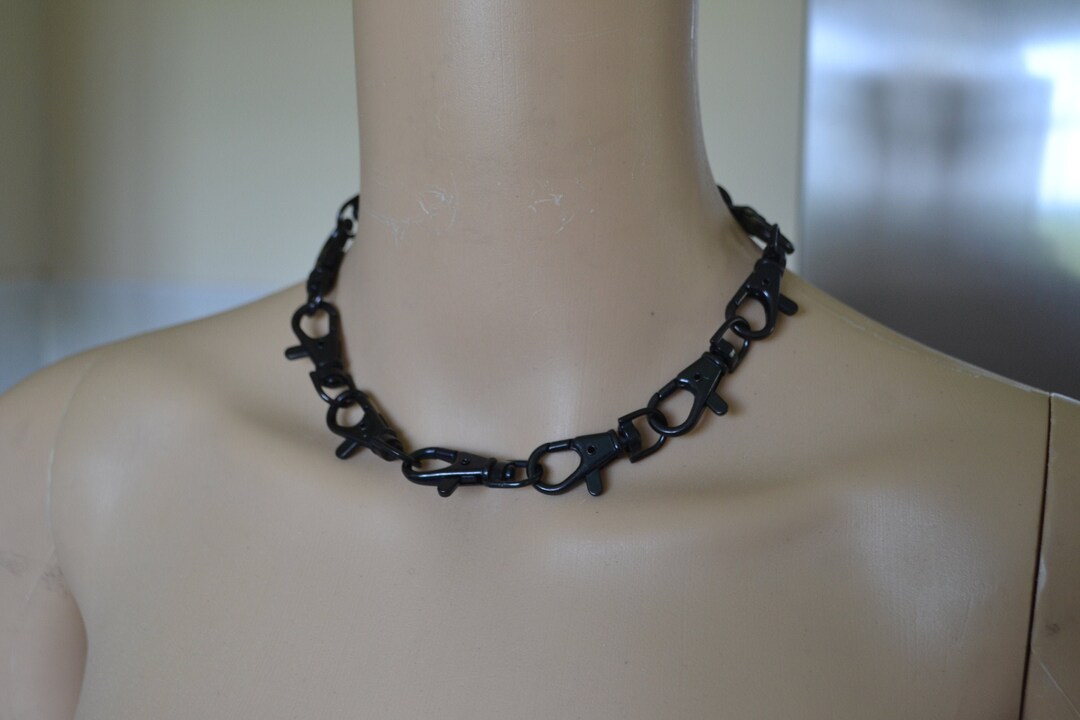 Black Clasp Choker, Lobster Clip Hook, Chain, Choker, Necklace, Split Rings, Grunge, Goth, Punk