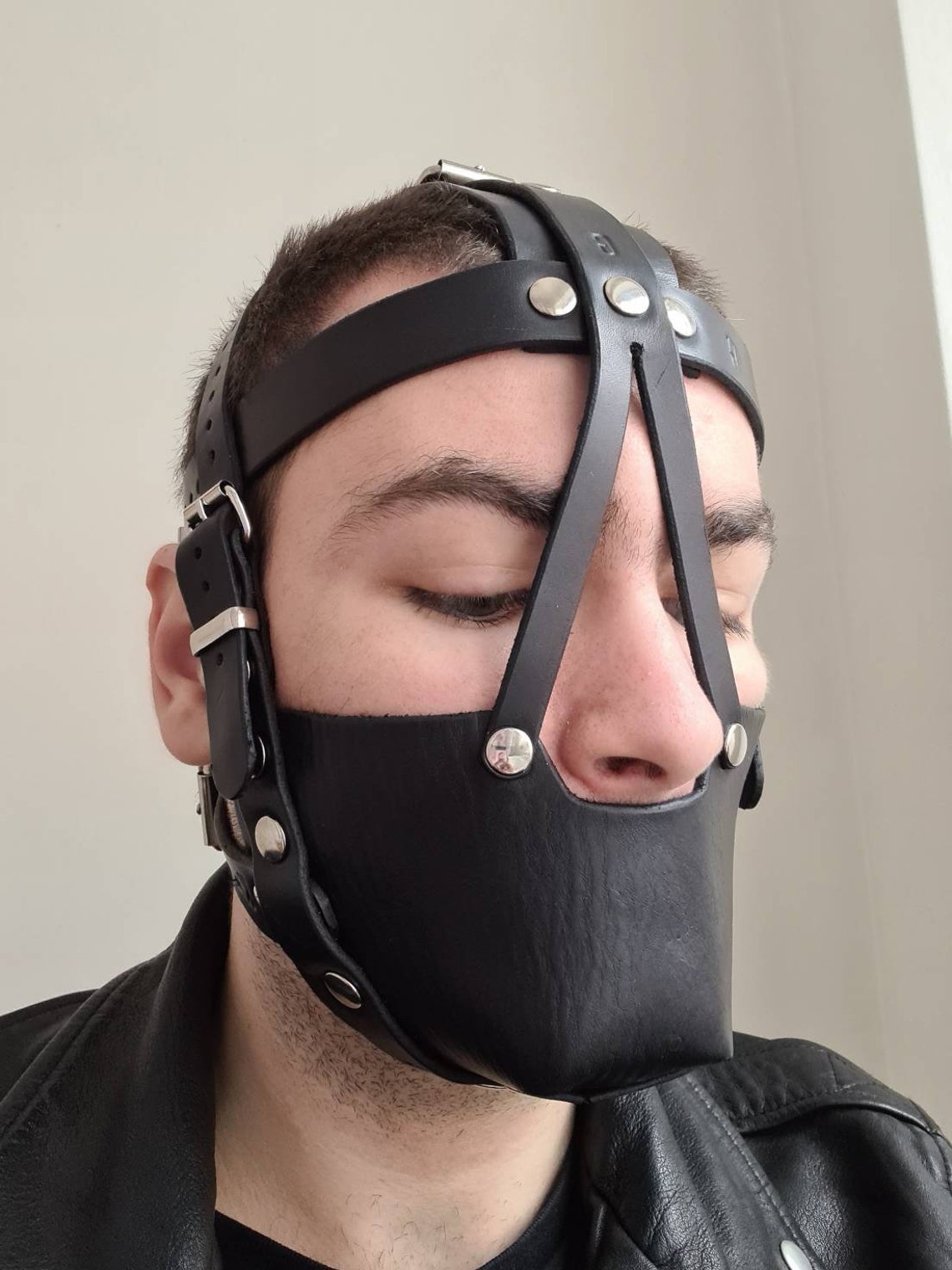 Premium Soft Leather Face Muzzle Mouth Gag Head Harness Many Etsy