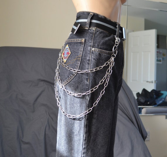 Grunge Aesthetic Chain Jeans, M / Black