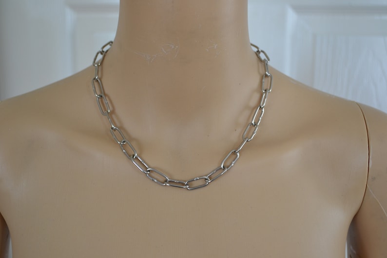 steel choker, silver choker, chunky choker necklace, stainless steel or plated necklace, chain link, grunge, goth, alternative, industrial image 6