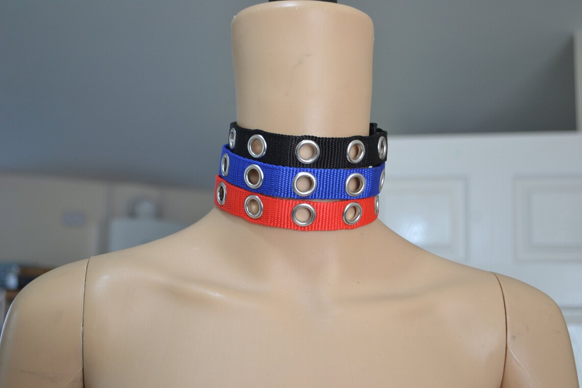 Choker Grommet Eyelet Nylon bing Strap Colour Fetish Etsy