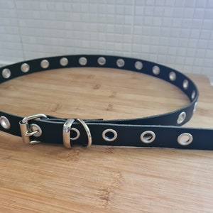 Single Row Grommet Black Leather Belt with D-ring 25 mm wide Eyelet Chunky Grunge Goth Punk Rock Metal