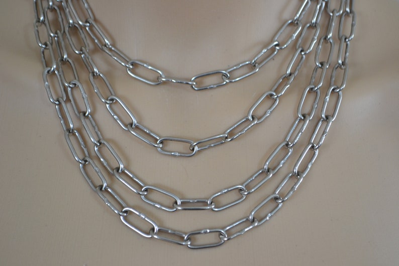steel choker, silver choker, chunky choker necklace, stainless steel or plated necklace, chain link, grunge, goth, alternative, industrial image 2