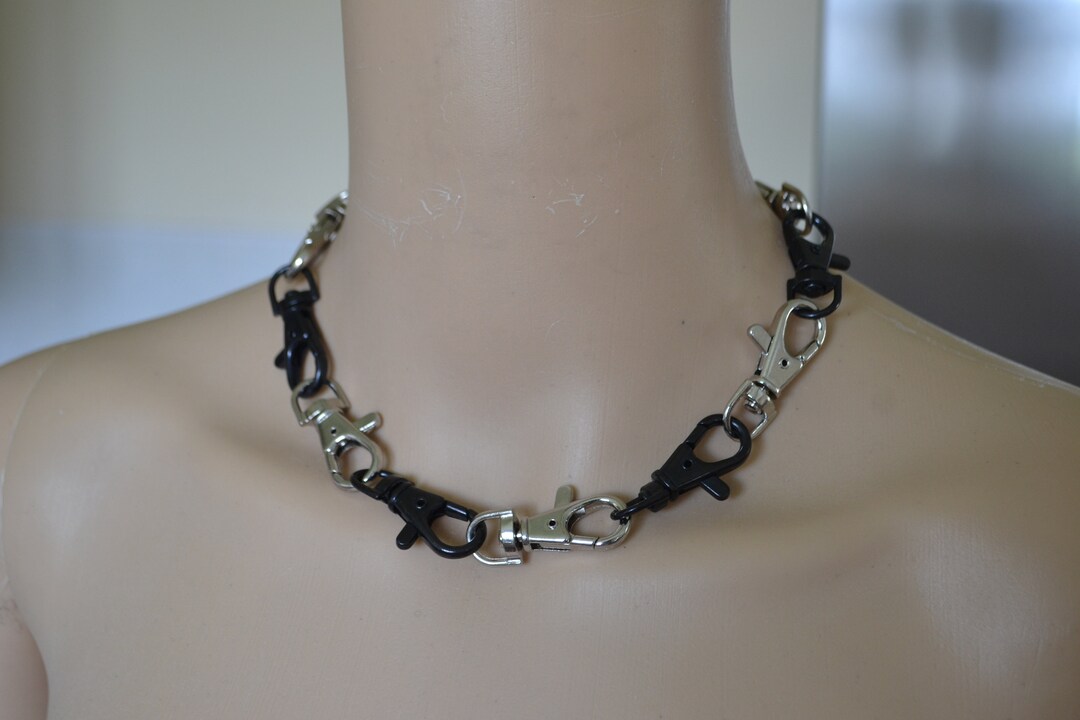 Black and Silver Clasp Choker, Lobster Clip Hook, Chain, Choker, Necklace, Split Rings, Grunge