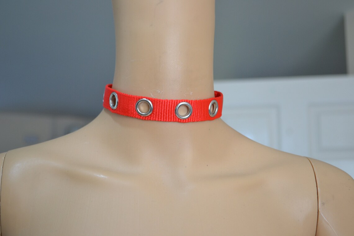 Choker Grommet Eyelet Nylon bing Strap Colour Fetish Etsy