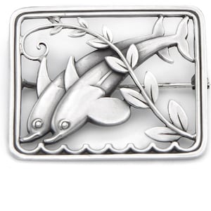 Georg Jensen Art Deco dolphin brooch designed by Arno Malinowski, vintage Sterling silver