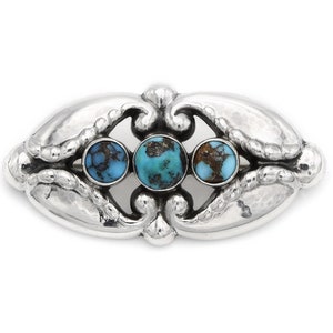 Georg Jensen art nouveau Sterling Silver brooch no 156 with three cabochon round turquoise stones designed by Lena Munthe.