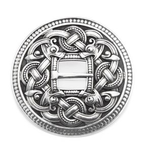 Antique silver Viking Celtic style Norwegian dragon belt buckle brooch by Marius Hammer