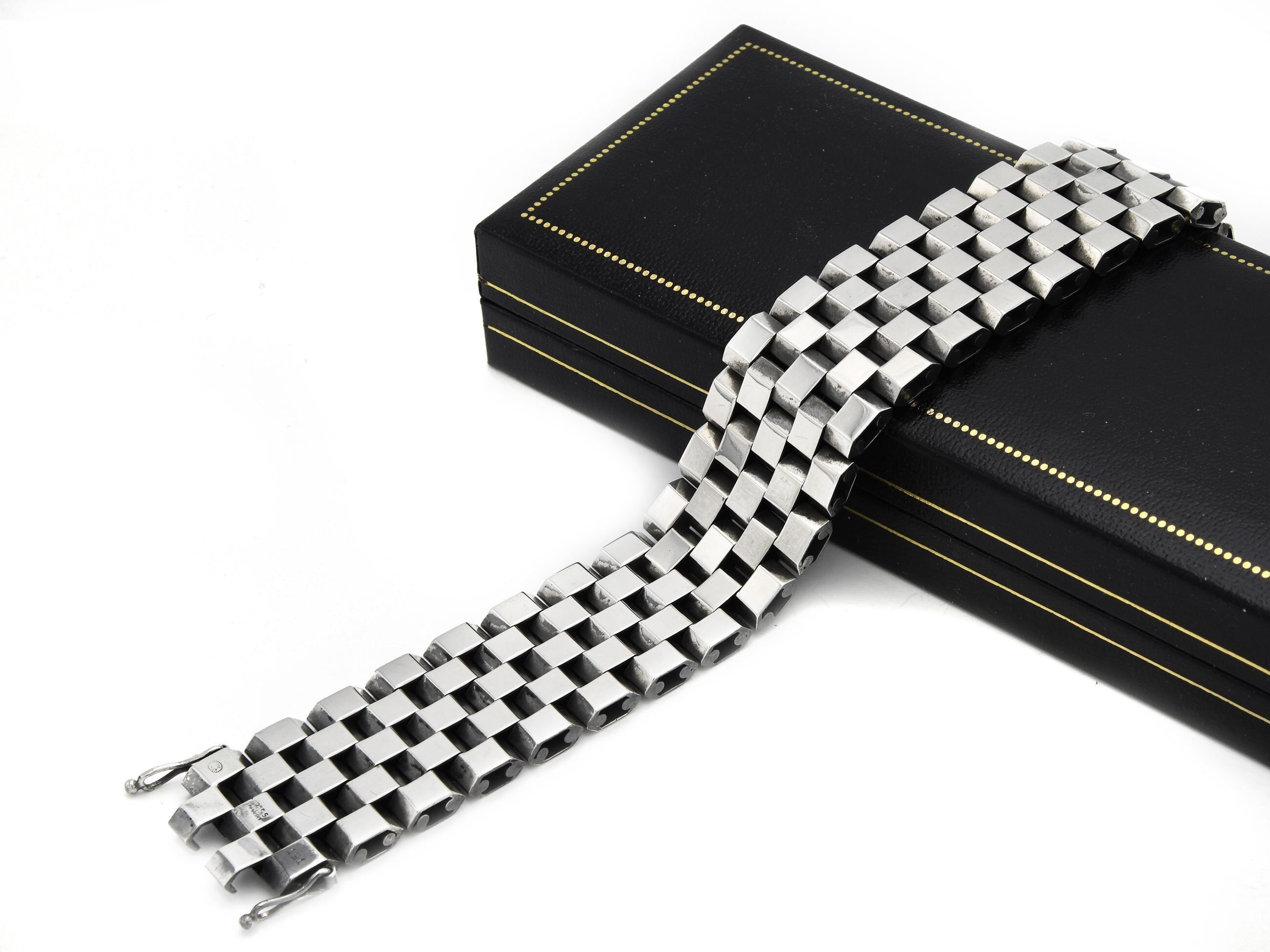 Georg Jensen checkerboard modernist bracelet designed by Ernst Forsmann. Vintage sterling silver bracelet.