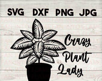 Crazy Plant Lady SVG, DXF, png, jpg, digital nedladdning, silhuett, Cricut, Glowforge