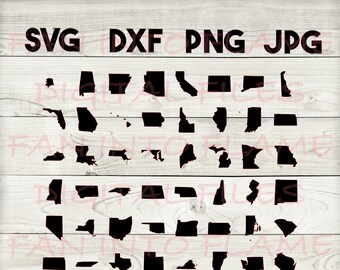 50 states  SVG, DXF, png, jpg, digital download, silhouette, cricut