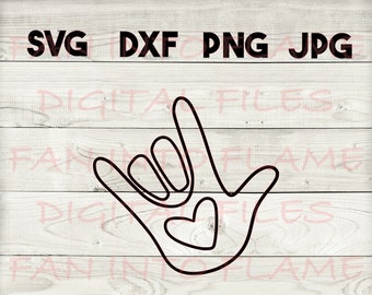 asl Ik hou van je SVG, DXF, png, jpg, digitale download, silhouet, cricut