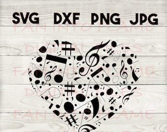 music heart SVG, DXF, png, jpg, digital download, silhouette, cricut, glowforge