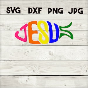 Jesús pez SVG, DXF, png, jpg, descarga digital, silueta, cricut