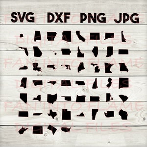 50 stati SVG, DXF, png, jpg, download digitale, silhouette, cricut