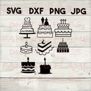 ケーキ SVG、DXF、png、jpg、デジタルダウンロード、シルエット、クリカット