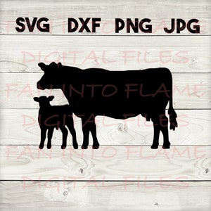 vache et veau SVG, DXF, png, jpg, téléchargement numérique, silhouette, cricut