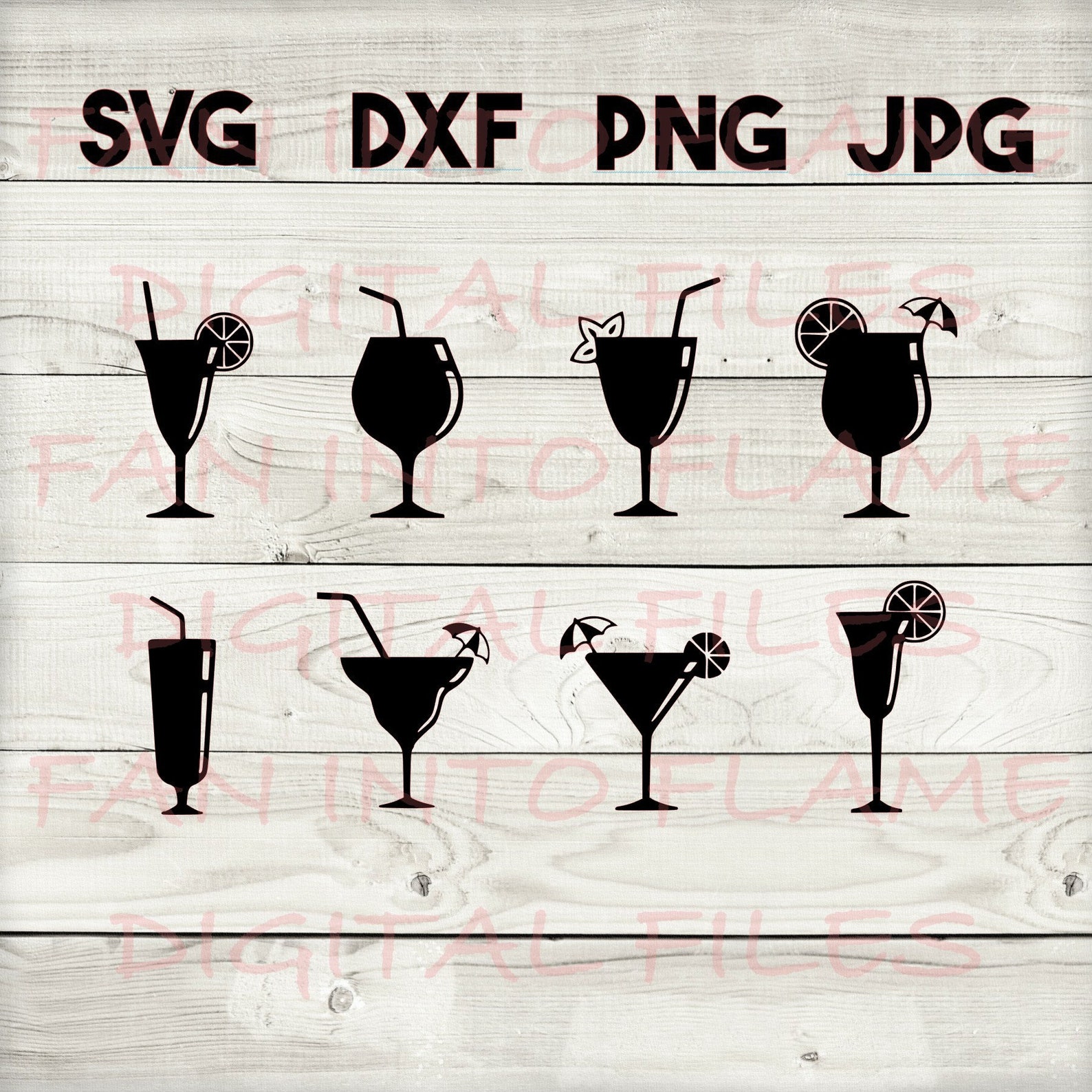 Cocktails SVG DXF Png Jpg Digital Download Silhouette Etsy