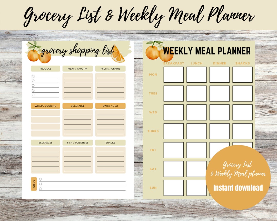 Weekly Meal Planner | Grocery List | Printable | PDF | Digital Download ...