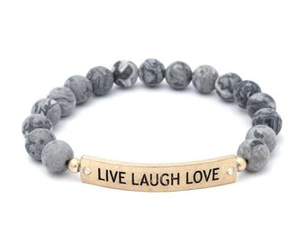 Live Laugh Love Bracelet White Ribbon Bracelet Hand Stamped Bracelet Positive Quote Gifts Positivity Bracelet Bracelets For Women Engraved