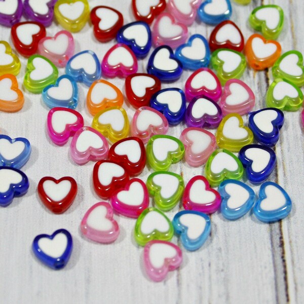 Transparent colorful heart bead in bead for jewelry making Translucent bright kids beads Jewelry supplies findings Bubblegum color assorted