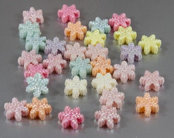 Mixed Color Snowflake Acrylic Spacer Beads, 14mm