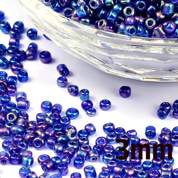 Chameleon translucent indigo blue 3mm glass small seed beads  Transparent spacer beads jewelry design making Macrame embroidery crafts beads