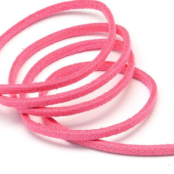 Hot pink Leather Cord for jewelry making Faux Suede cord Craft supplies string Jewelry Supplies Faux flat Suede Lace Cord Velvet 3mm cord