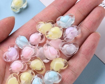 10MM Transparent Clear Rainbow Colored Flat Round Smiley Face Beads