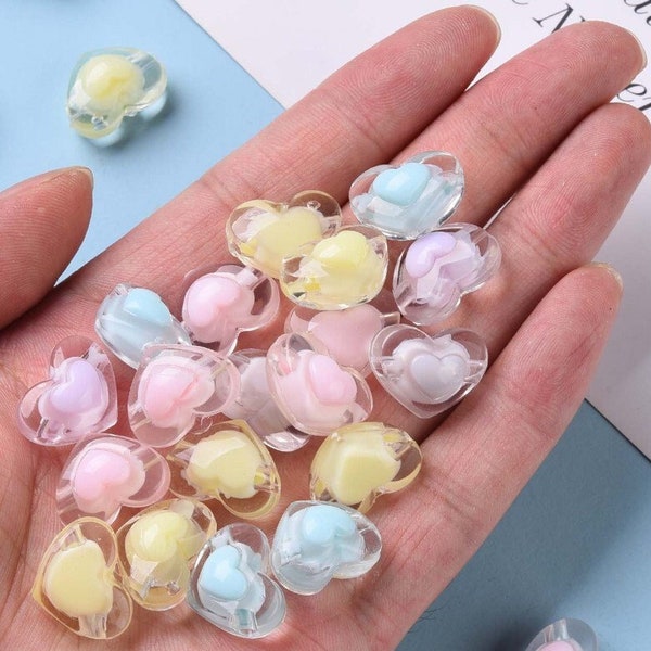 Colorful pastel color heart beads charm for jewelry making Acrylic beads kid bead bracelets making Jewelry finding bubblegum beads