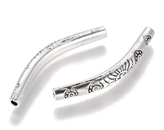 50 silver tube beads silver metal spacer beads 14mm curved noodle beads DIY jewelry supply