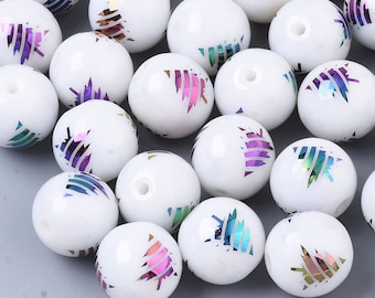 Christmas Tree Print Glass Bead, Rainbow Holiday Bead (10mm)